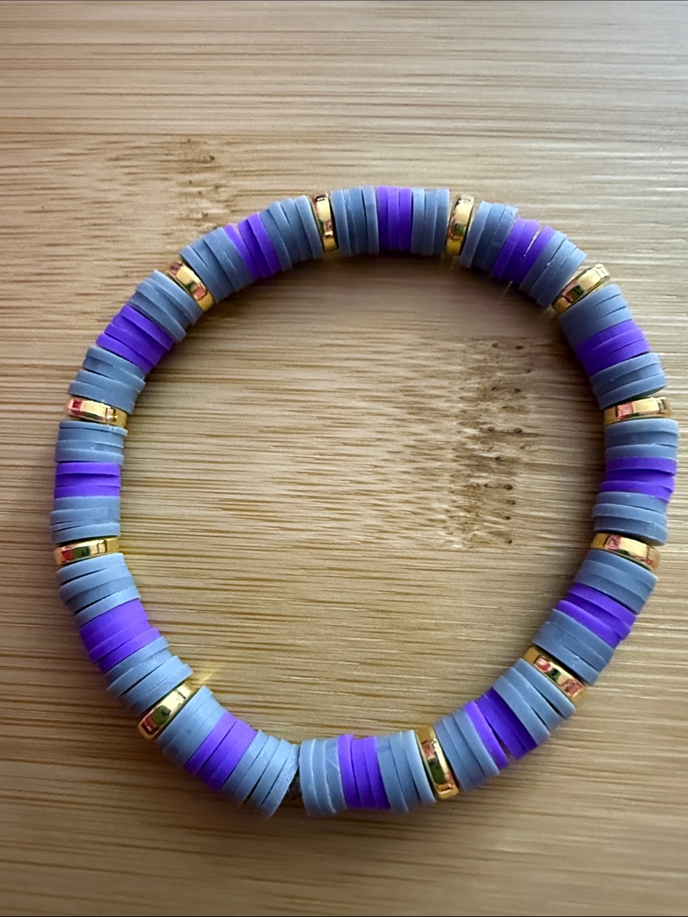 Purple & Gray Stretch Disc Bracelet with Gold Accents